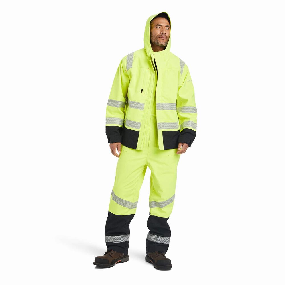 Yellow Ariat FR Hi-Vis Waterproof Men's Jackets | IAFU47065