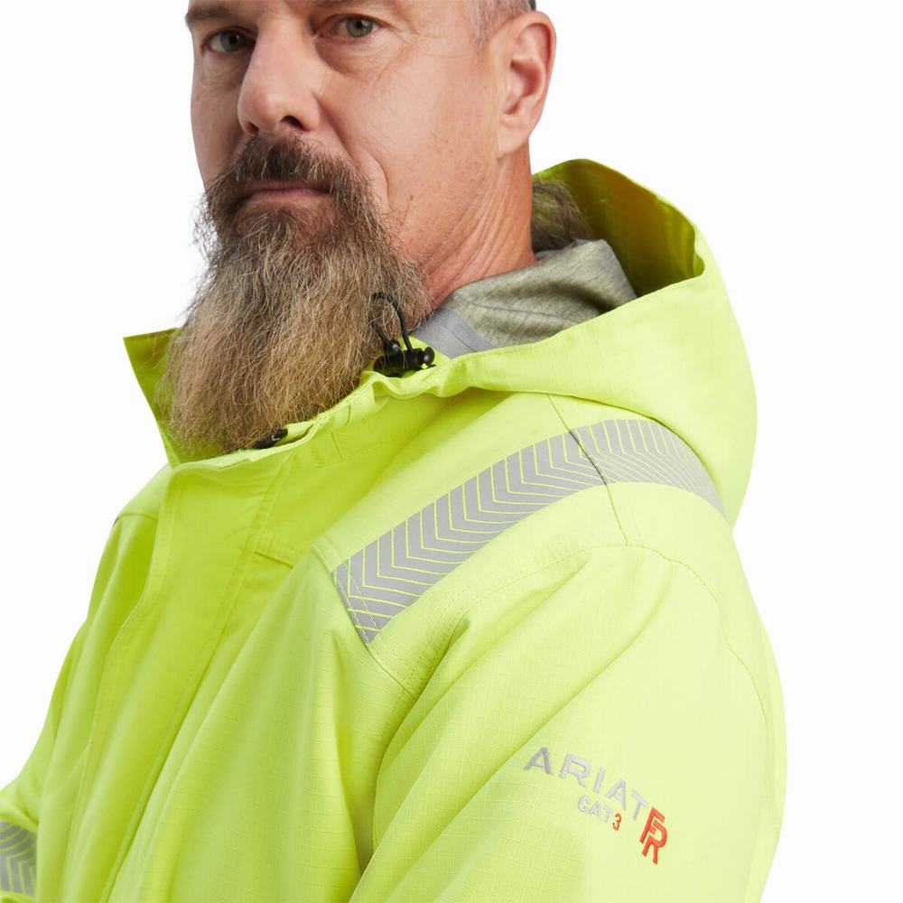 Yellow Ariat FR Hi-Vis Waterproof Men's Jackets | IAFU47065