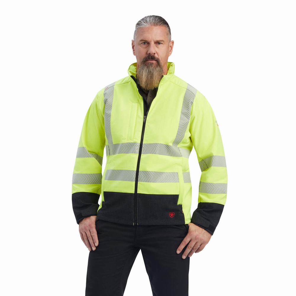 Yellow Ariat FR Vernon Hi-Vis Softshell Men\'s Jackets | JXDI05974