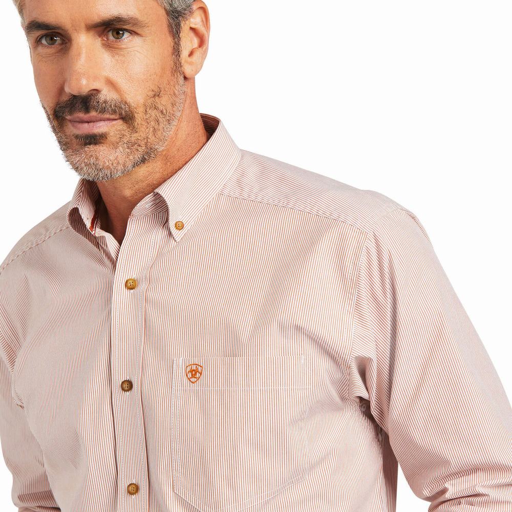 Yellow Ariat Pro Series Dayne Mini Stripe Classic Fit Men's Shirts | MAZL95387