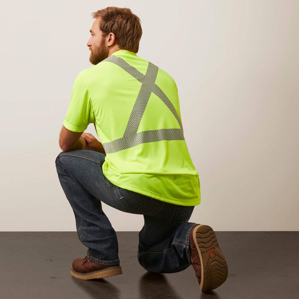 Yellow Ariat Rebar Hi-Vis ANSI Men's Tops | QIJN56789