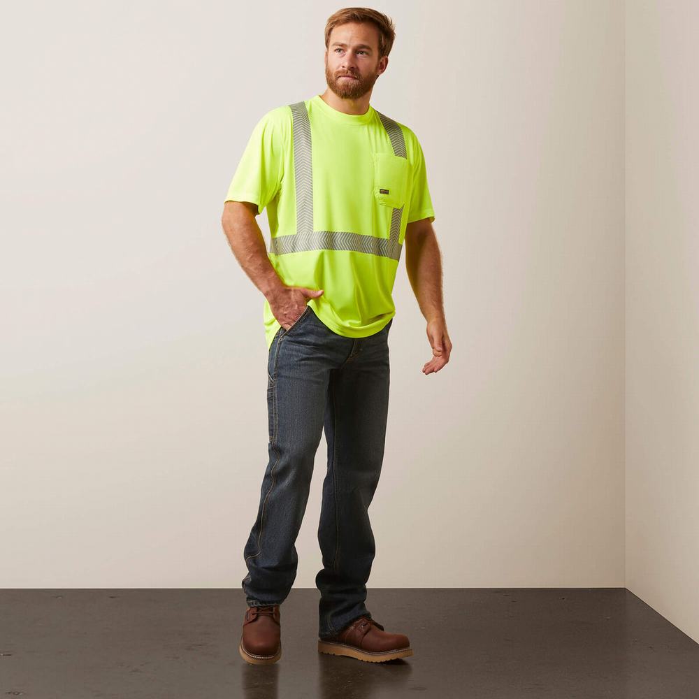 Yellow Ariat Rebar Hi-Vis ANSI Men's Tops | QIJN56789