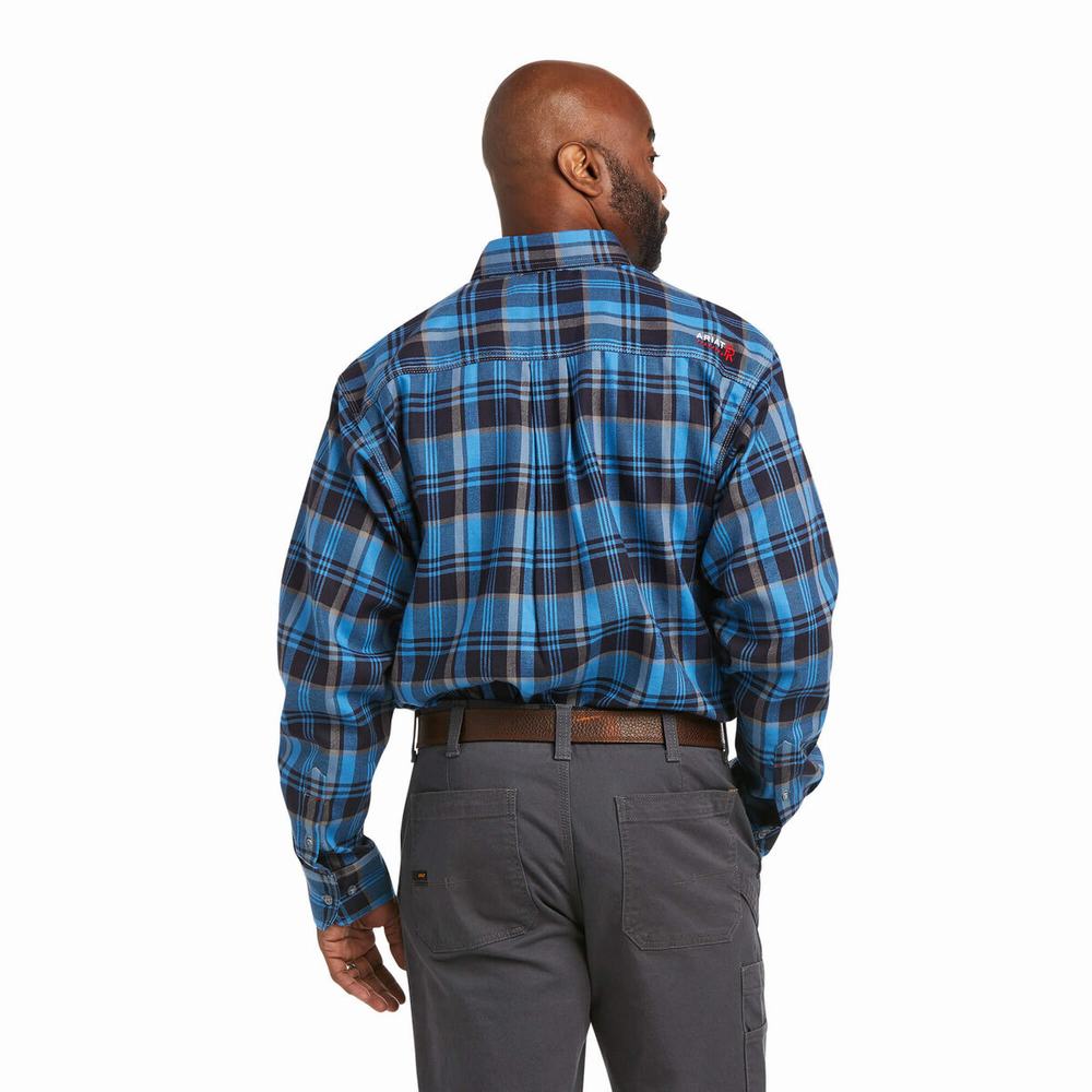 black blue Ariat FR Carter Retro Fit Snap Men's Shirts | AWSI50172