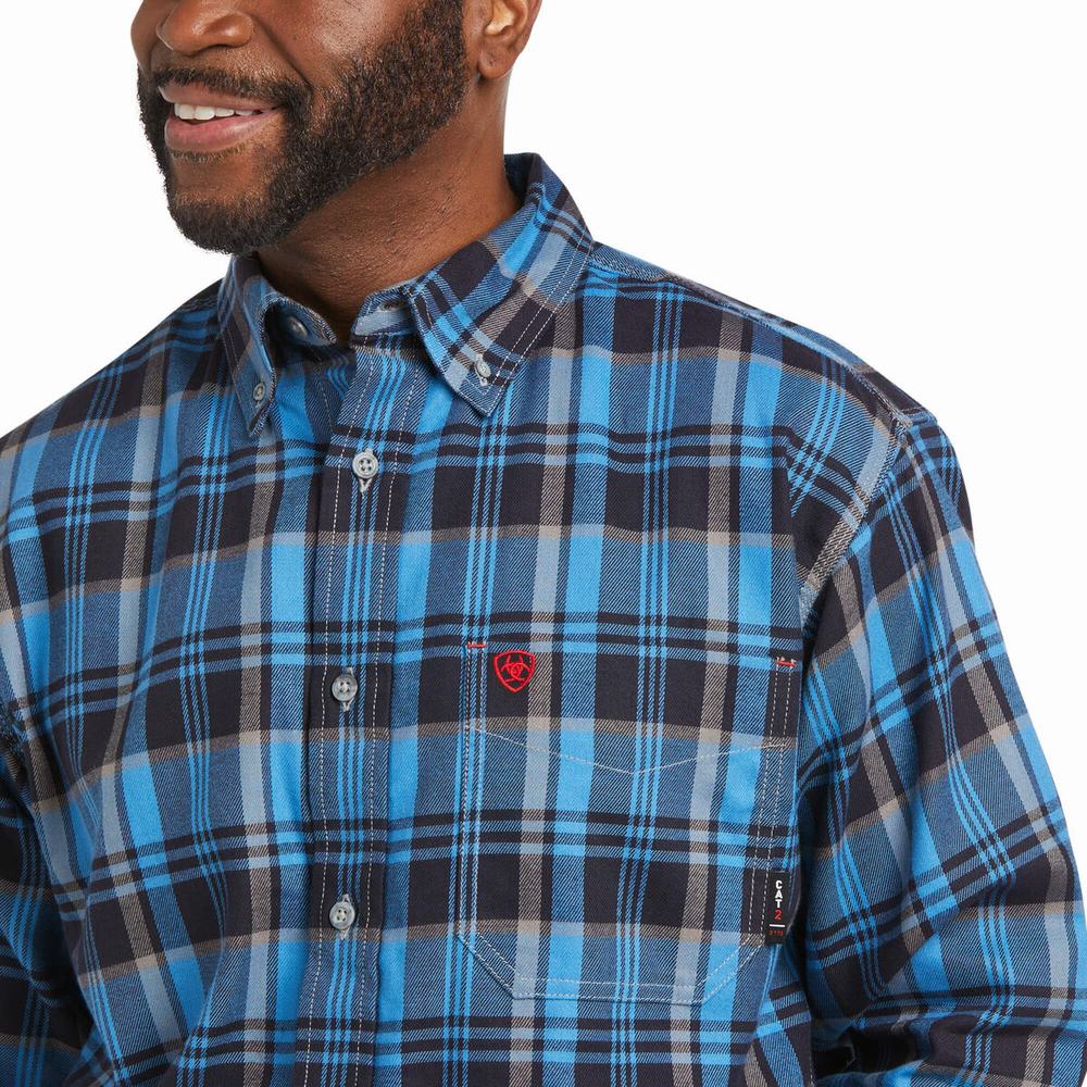 black blue Ariat FR Carter Retro Fit Snap Men's Shirts | AWSI50172