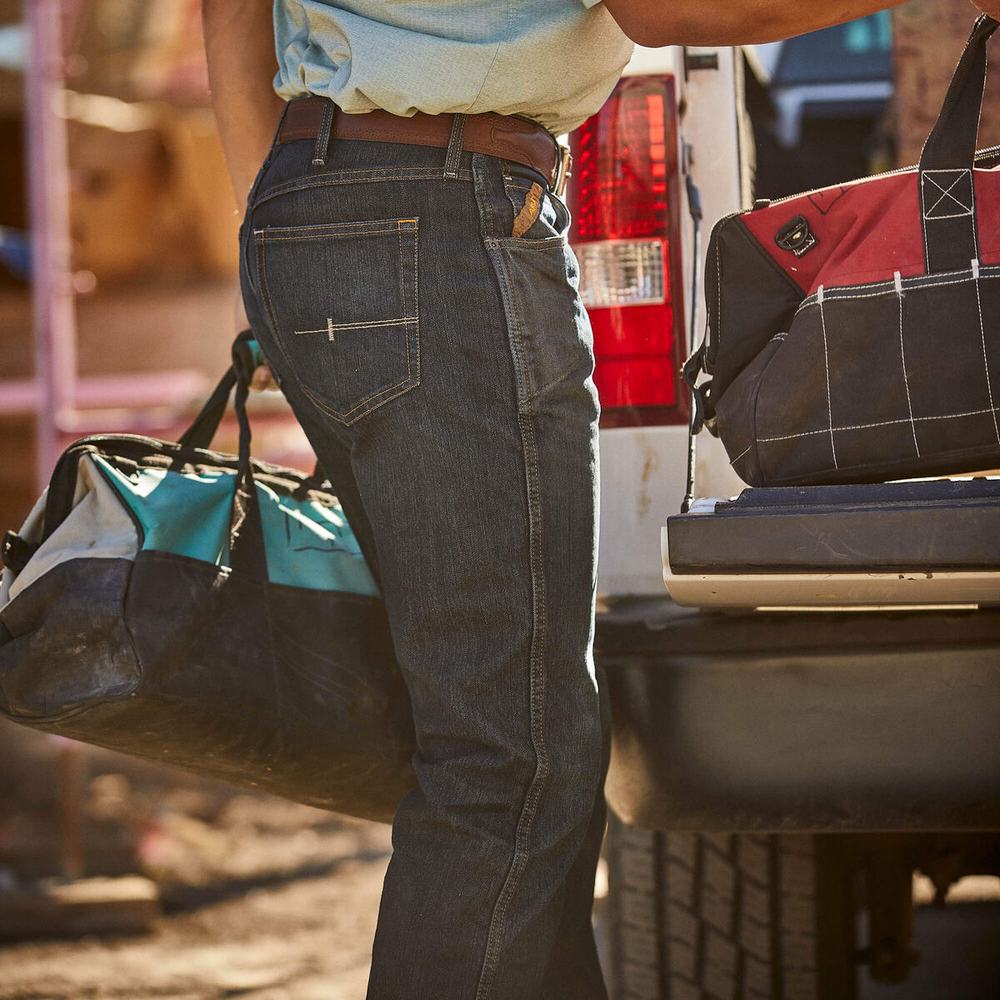 black blue Ariat Rebar M5 DuraStretch Edge Men's Straight-Fit Jeans | SIPR81645